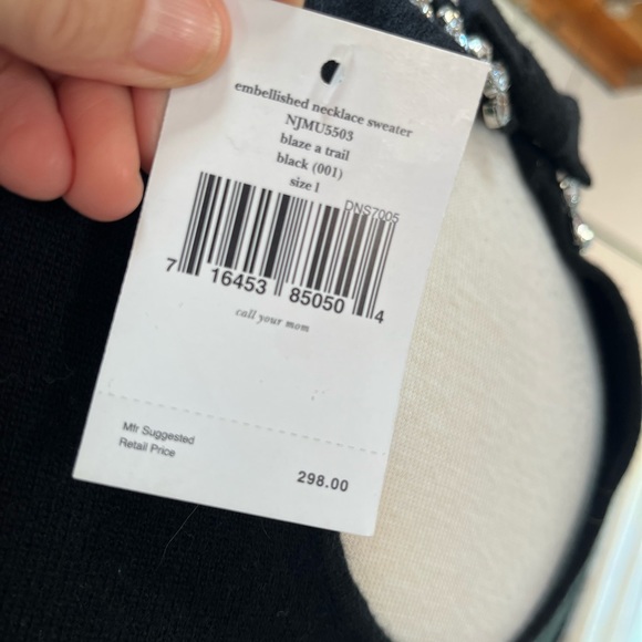 Kate Spade ♠️ Blaze a Trail Black Embellished Necklace Sweater, NWT, Large - Picture 3 of 7